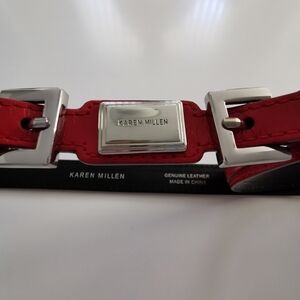 Karen Millen Red Leather Women's Belt with Silver Buckle